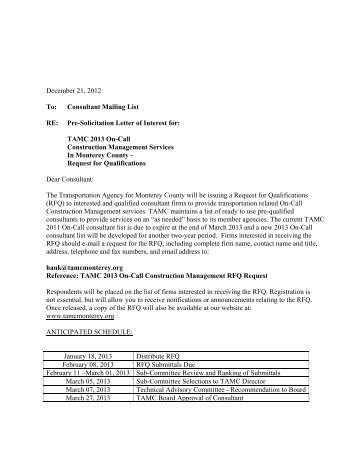 Pre-Solicitation Letter of Interest for - Transportation Agency for ...