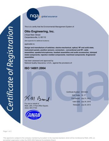 ISO 14001 Certificate - Otto