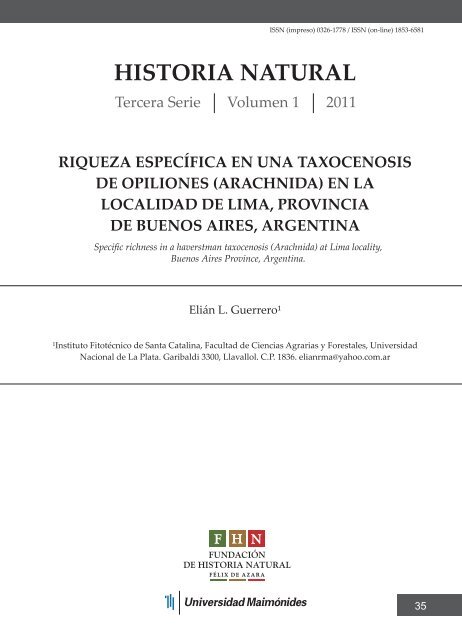 HISTORIA NATURAL - Fundación de Historia Natural Félix de Azara