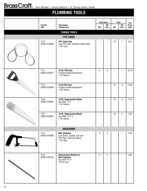 PLUMBING TOOLS - BrassCraft