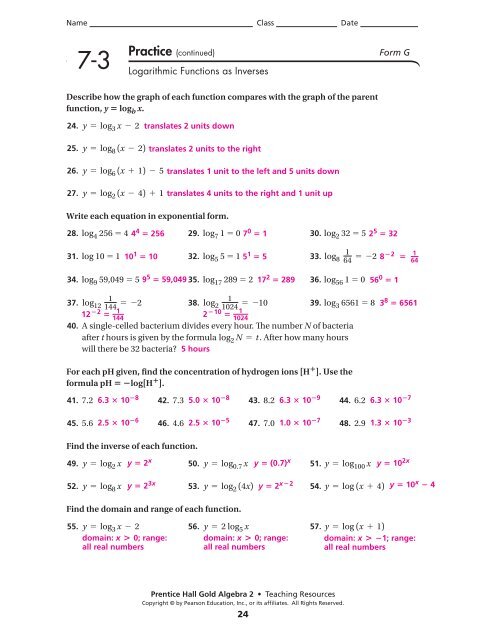 7 5 Practice Exponential And Logarithmic Equations Form K Answer Key Tessshebaylo