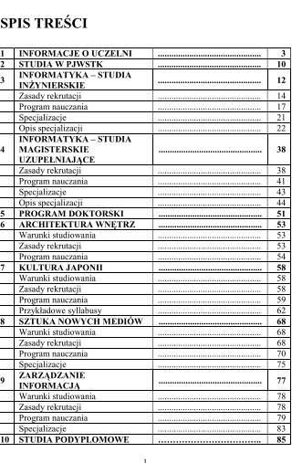 spis treści - Polsko-Japońska Wyższa Szkoła Technik Komputerowych