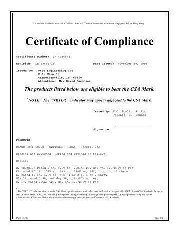 Certificate of Compliance - Otto