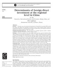 Determinants of FDI at the Regional Level in China - MyWeb