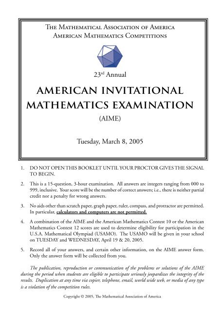 AMERICAN INVITATIONAL MATHEMATICS EXAMINATION