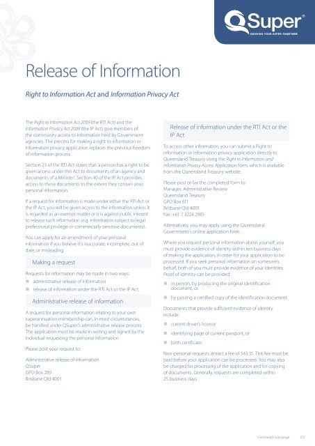[PDF] Release Of Information factsheet - QSuper