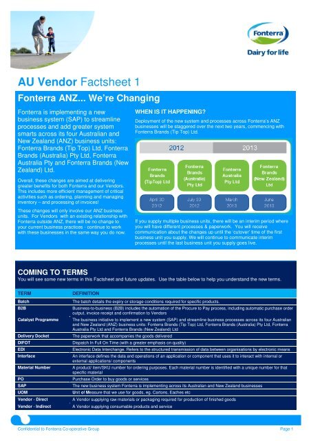 AU Vendor Factsheet 1 - Fonterra
