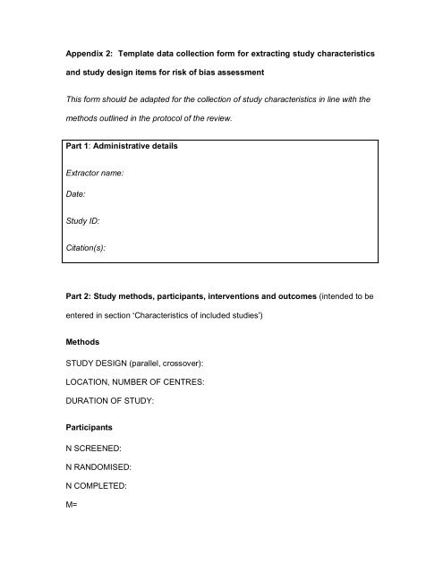 Appendix 2: Template data collection form for extracting study ...