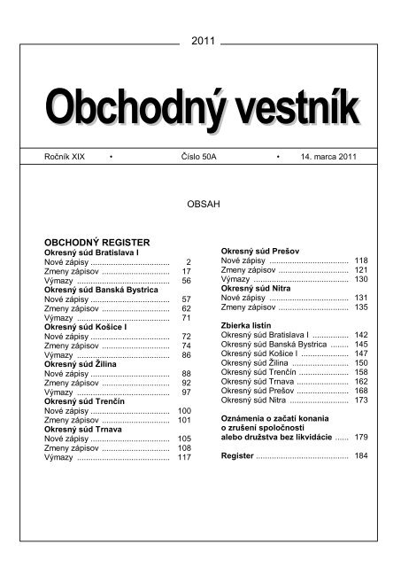 OBSAH OBCHODNÃ REGISTER