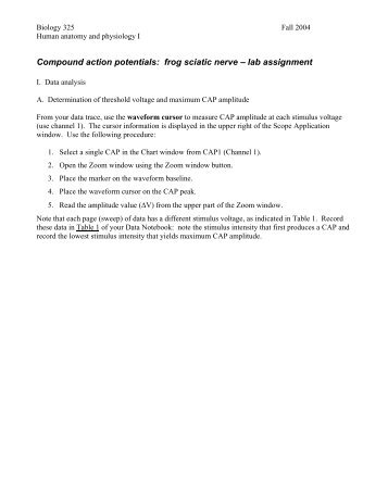 measurement of compound action potentials from the frog sciatic nerve essay Measuring electrical signals in axons: student laboratory exercises by of recording compound action potentials with action potentials in nerve. measurement of compound action potentials from the frog sciatic nerve essay Measuring electrical signals in axons: student laboratory exercises by of recording compound action potentials with action potentials in nerve.