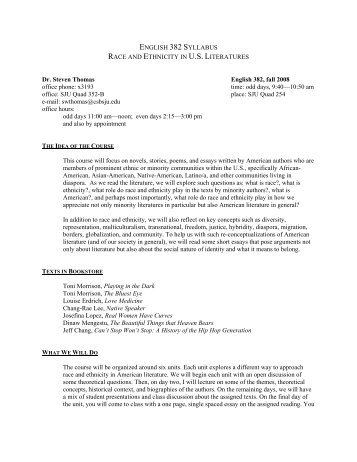 ENGLISH 382 SYLLABUS RACE AND ETHNICITY IN U.S. ...