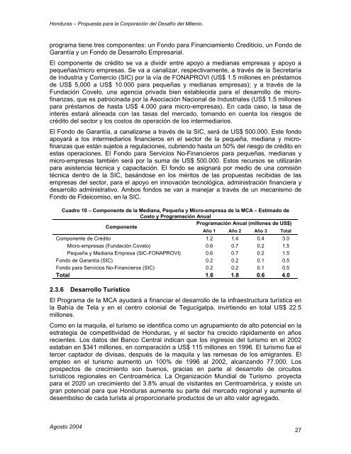 Propuesta de Honduras a MCC 2004 - Cuenta del Milenio - Honduras