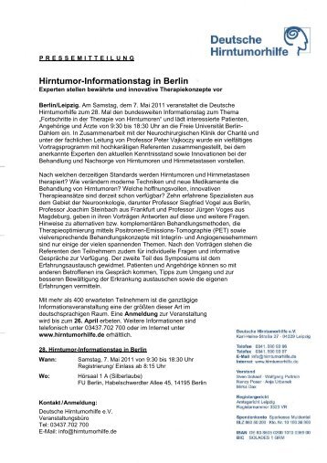 Hirntumor-Informationstag in Berlin - Deutsche Hirntumorhilfe eV