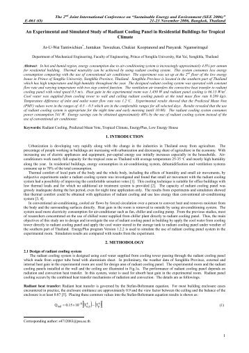 An Experimental and Simulated Study of Radiant Cooling Panel in ...