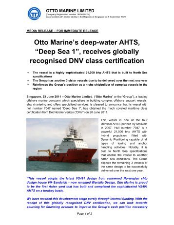 Deep Sea 1 - Otto Marine Limited