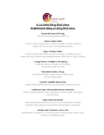 Bar menu ideas - Castle Arch Hotel