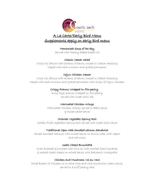 Bar menu ideas - Castle Arch Hotel