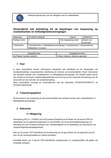 Bepalingen van toepassing op voedselbanken en ... - Favv