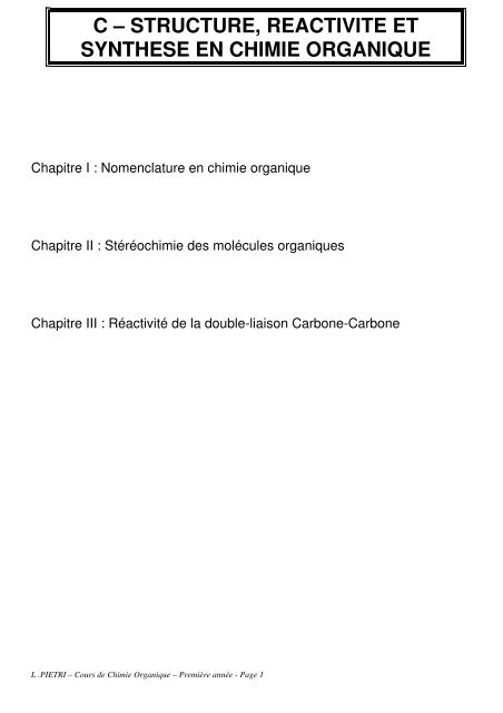 Chapitre I : Nomenclature en chimie organique I - Les CPGE de Loritz