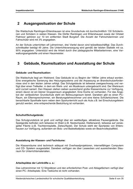 Bericht über die Inspektion der Schule - Waldschule Ramlingen ...