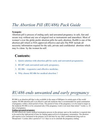 The Abortion Pill (RU486) Pack Guide RU486 ends unwanted and early pregnancy