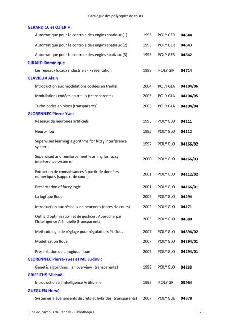 Catalogue des polycopiÃ©s de cours - SupÃ©lec