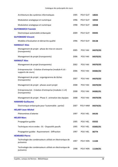 Catalogue des polycopiÃ©s de cours - SupÃ©lec