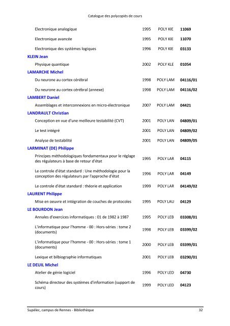 Catalogue des polycopiÃ©s de cours - SupÃ©lec