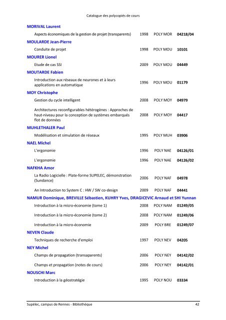 Catalogue des polycopiÃ©s de cours - SupÃ©lec
