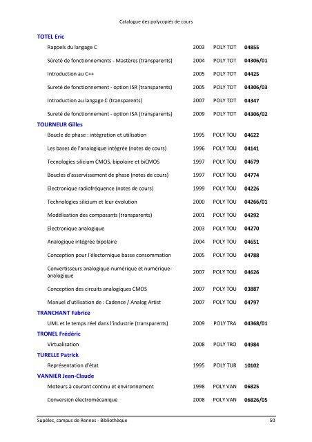 Catalogue des polycopiÃ©s de cours - SupÃ©lec