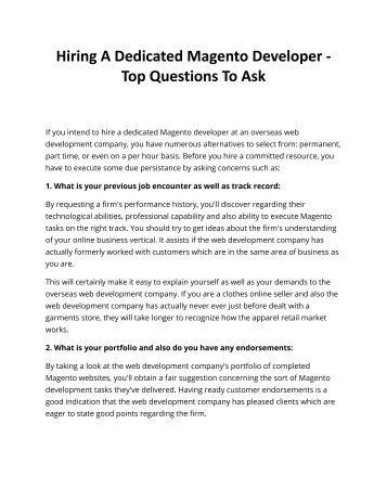 Hiring A Dedicated Magento Developer - Top Questions To Ask