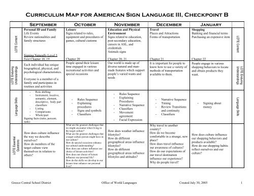 Curriculum Map (ASL 3)