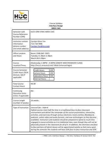 Course Syllabus Interface Design IMED 1341 Semester with Course ...