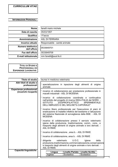 CV FANELLI MARIO MICHELE.pdf - Azienda USL di Ferrara