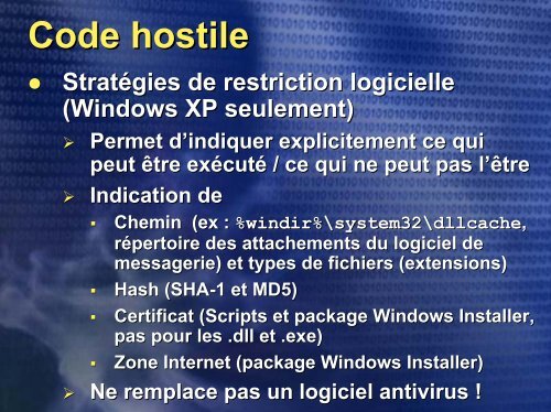 SÃ©curitÃ© Windows 2000 et Windows XP - OSSIR