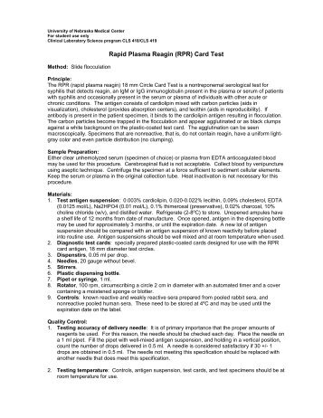 Rapid Plasma Reagin (RPR) Card Test - UNMC