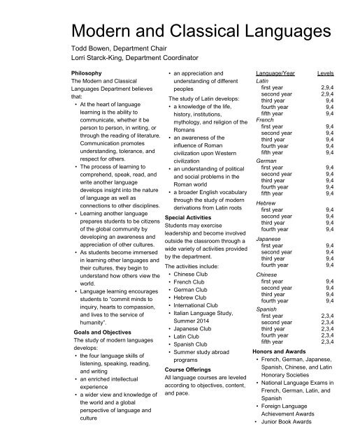 Modern and Classical Languages