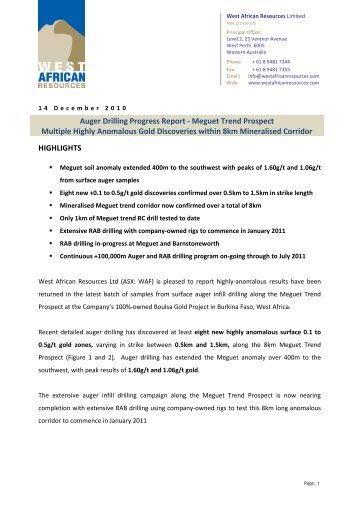 Auger Drilling Progress Report - West African Resources