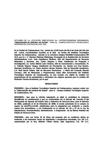 Dictamen LS/ITESCO/09/00008 - Instituto TecnolÃ³gico Superior de ...