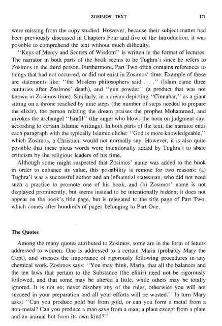 A Translation of a Zosimos' Text in an Arabic Alchemy Book