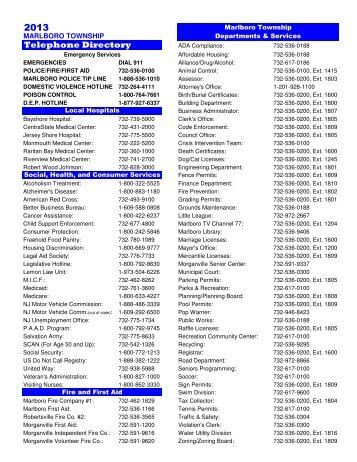 Telephone Directory 2013 - Marlboro Township, NJ