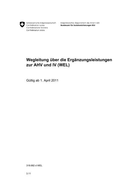 Wegleitung Ã¼ber die ErgÃ¤nzungsleistungen zur AHV und IV (WEL)