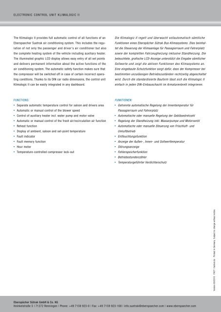 ELECTRONIC CONTROL UNIT KLIMALOGIC II - Eberspaecher