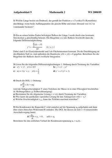 Aufgabenblatt 9, Mathematik 2, WS 2008