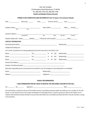 Returning Student Health & Medical Forms - The Taft School