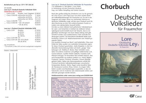 Chorbuch Lore-Ley für Frauenchor - Carus-Verlag