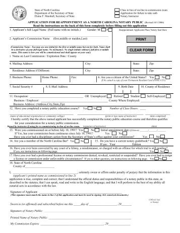 Application for Reappointment as a N.C. Notary Public - Iredell County