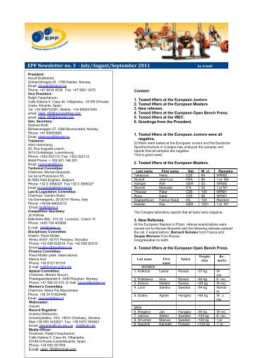 July/Aug/Sept - European Powerlifting Federation