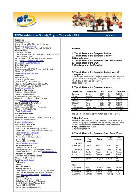 July/Aug/Sept - European Powerlifting Federation