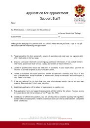 Application for appointment Support Staff - Sacred Heart Girls College